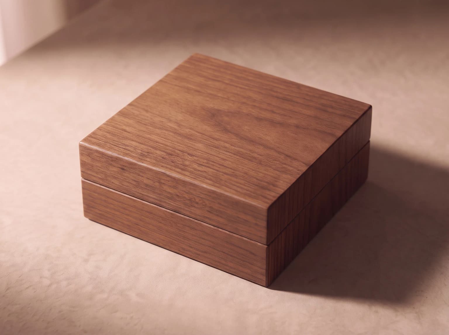 A sleek, closed walnut presentation box with Oak1 Atelier branding on its lid