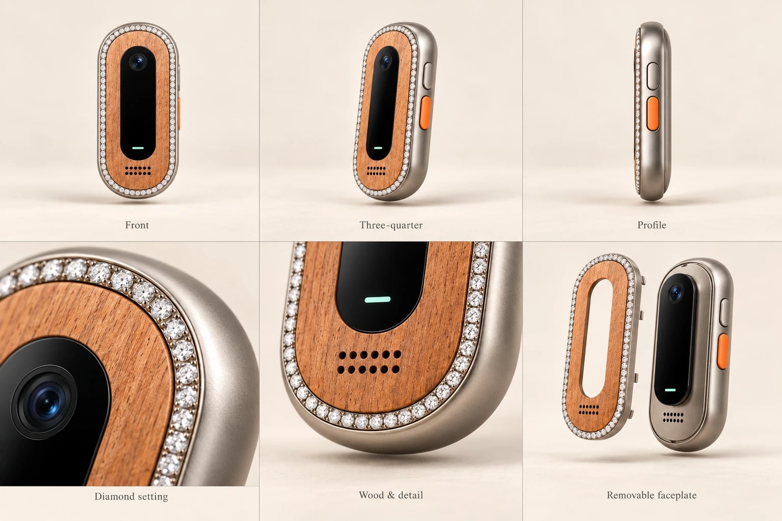Oak1 Atelier the face: original shape and materials with diamond-trimmed wood face